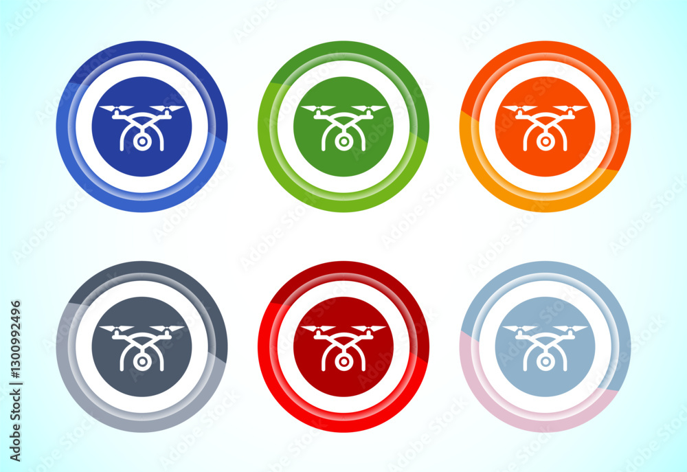 Drone icon design illustration. Drone Quadro copter logo sign symbol, 6 color button design set Drone icon design illustration. Drone Quadro copter logo sign symbol, 6 color button design set