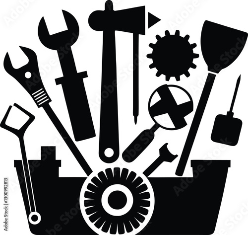 Toolbox filled with tools silhouette in vector design for DIY, construction, and repair illustrations
