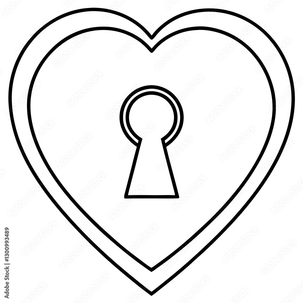 Heart-shaped keyhole Line art Vector Heart-shaped keyhole Line art Vector