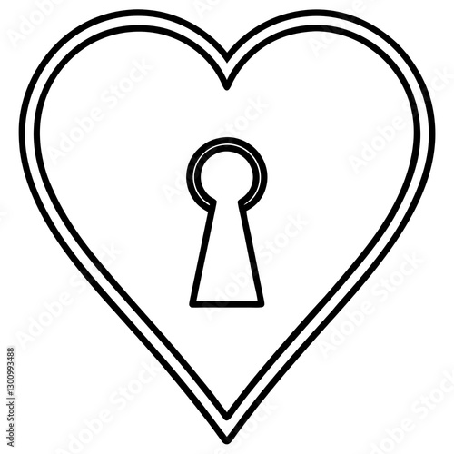 Heart-shaped keyhole  Line art Vector