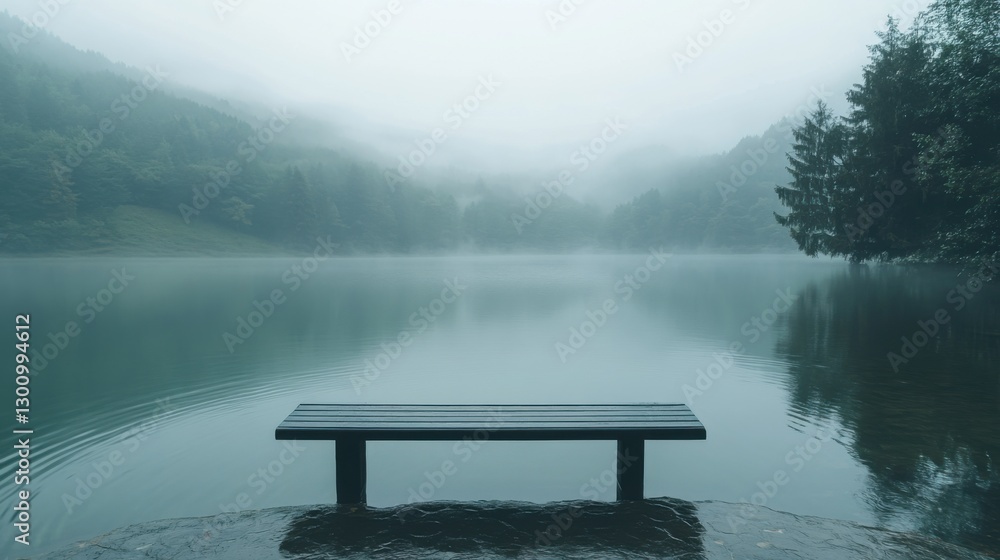 A solitary bench floats gracefully on still waters beneath a soft, muted sky at dawn
A solitary bench floats gracefully on still waters beneath a soft, muted sky at dawn