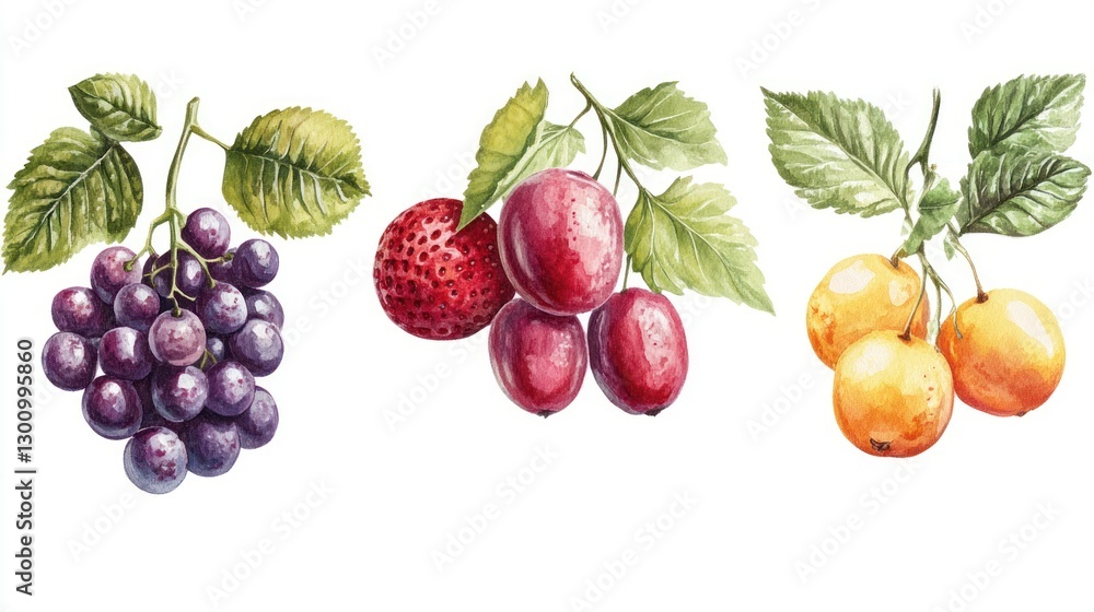 Watercolor Fruits Branches Watercolor Fruits Branches