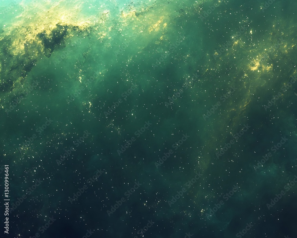 Obraz premium Cosmic dust, stars swirl in emerald space, dreamy atmosphere