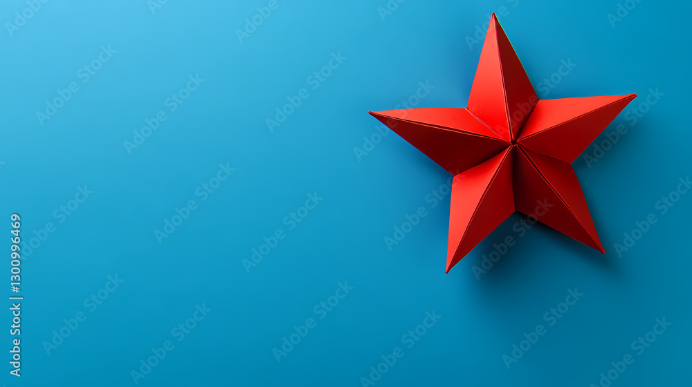 Obraz premium Red Star on Blue Paper Background
