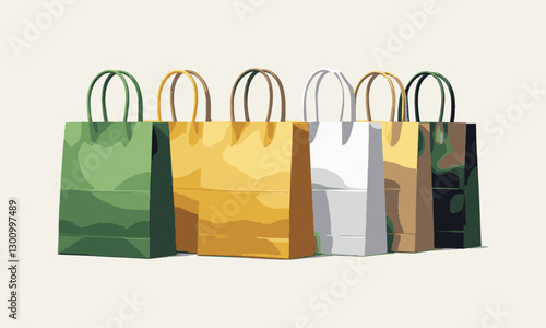 Modern vector illustration of paper shopping bags with handles, easily editable, A set of simple and modern paper shopping bags with handles,