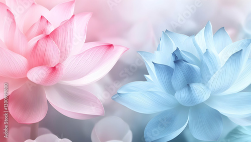 colorful background with waves and two flowers in pink and blue