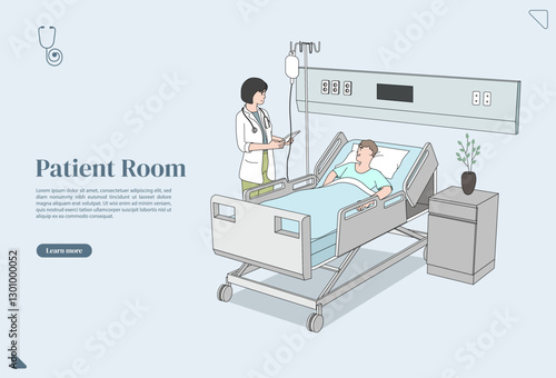 Hospital Ward with Patient and Medical Equipment. Perfect for illustrating concepts, landing page, poster, etc. vector format for easy customization.