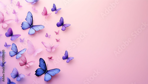 3D butterflies flying on a pink and purple background