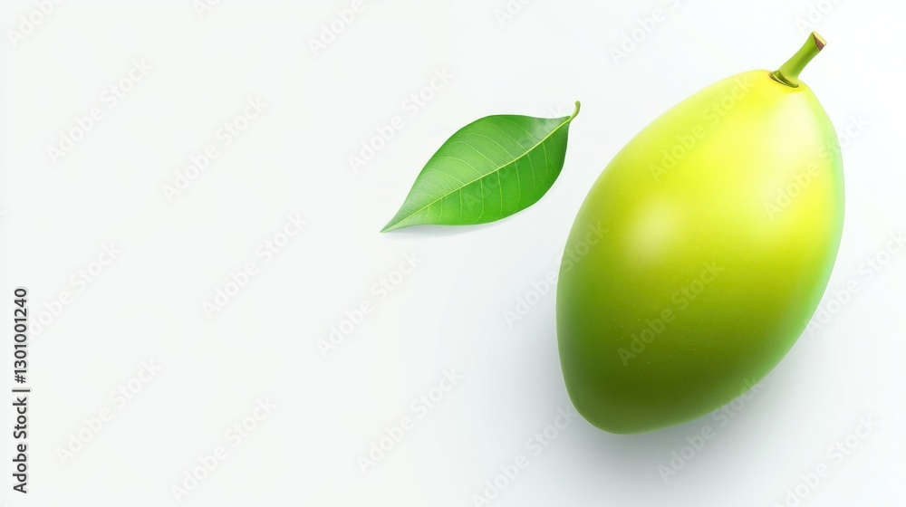 Fresh Mango Fruit with Leaf on White Background Fresh Mango Fruit with Leaf on White Background