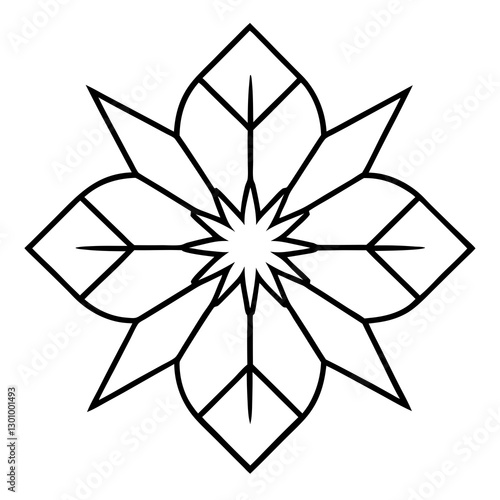 Heart-shaped snowflake line art vector