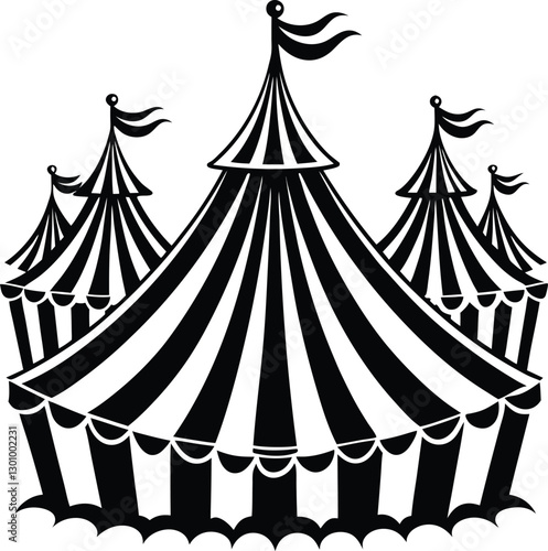 Circus tent silhouettes in vector art for entertainment, festival, and event illustrations