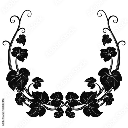 ivy wreath frame silhouette with white background