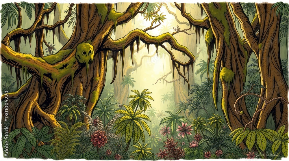 Mysterious Jungle Path Sunlight Through Lush Canopy Mysterious Jungle Path Sunlight Through Lush Canopy