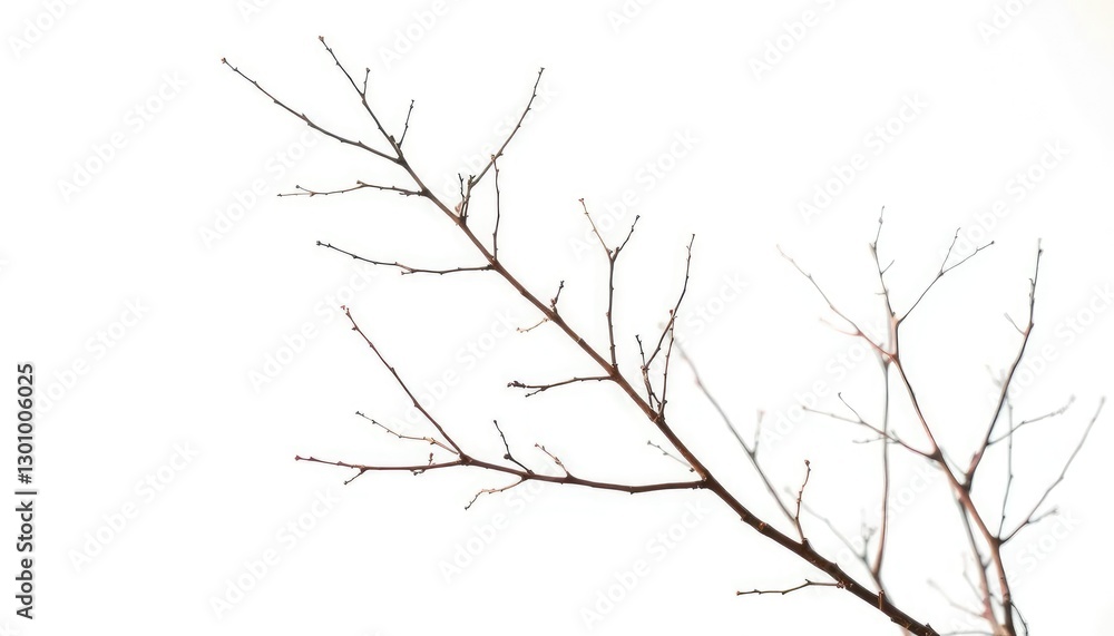 Delicate, bare branches isolated against a pure white backdrop, artwork, nature Delicate, bare branches isolated against a pure white backdrop, artwork, nature