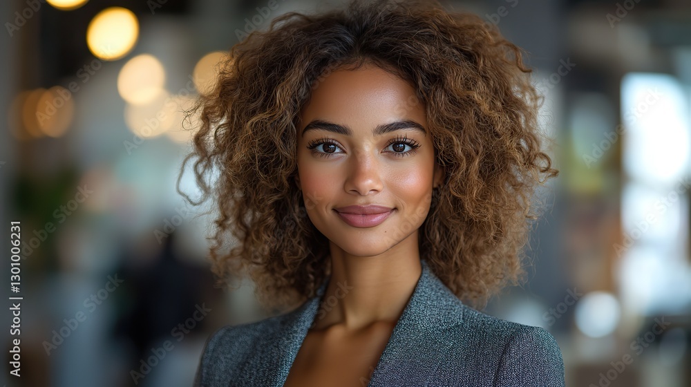 Portrait of a confident businesswoman with a friendly smile wearing a gray suit jacket in an office environment, perfect for concepts of success, leadership, and professionalism. Portrait of a confident businesswoman with a friendly smile wearing a gray suit jacket in an office environment, perfect for concepts of success, leadership, and professionalism.