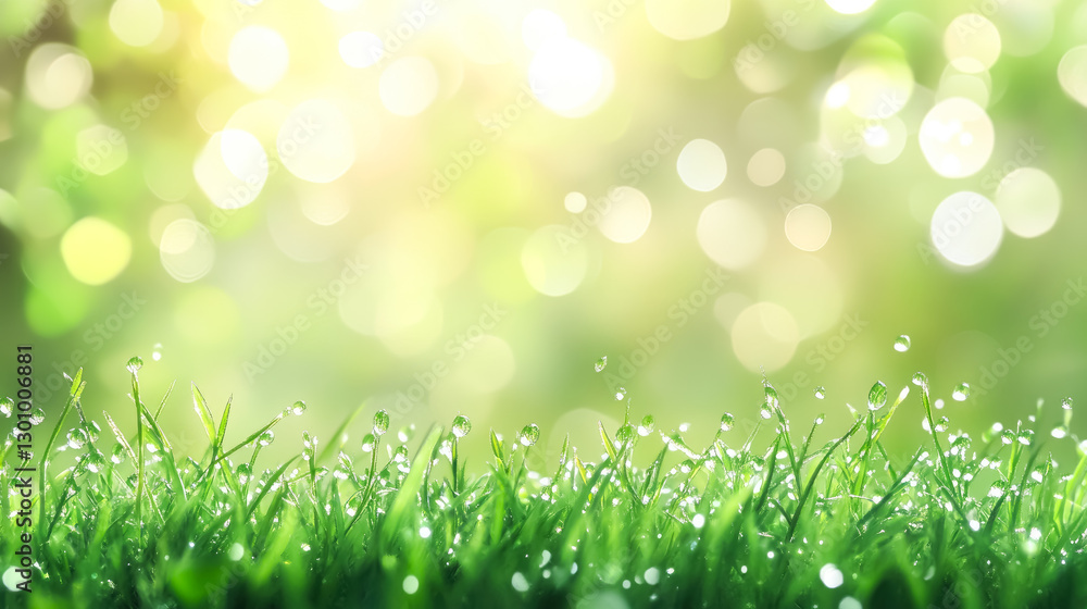 Obraz premium Abstract background of fresh green grass in the morning, close-up view, spring