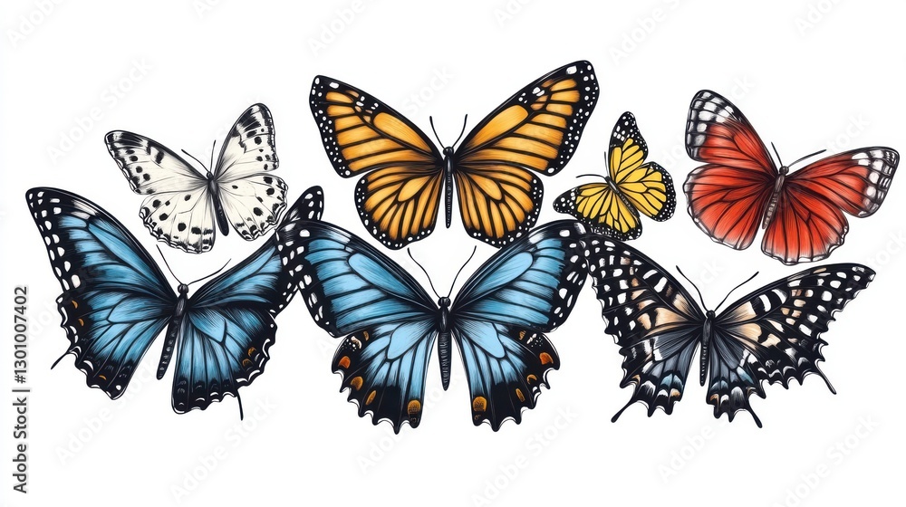 Obraz premium Colorful butterflies and moths with isolated wings display their natural beauty in macro detail