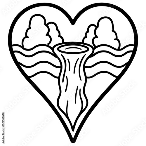 Line Art Harmony Heart and Waterfall Connection