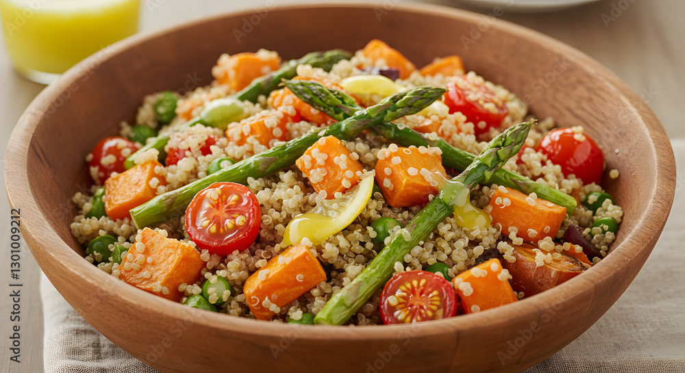 Vibrant Colorful Quinoa Salad With Roasted Vegetables And Lemon Vinaigrette PNG Vibrant Colorful Quinoa Salad With Roasted Vegetables And Lemon Vinaigrette PNG