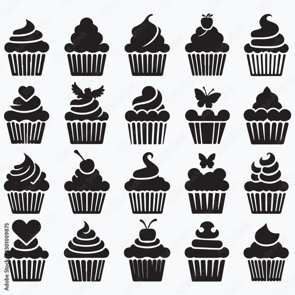 set of cupcakes design on a white background set of cupcakes design on a white background