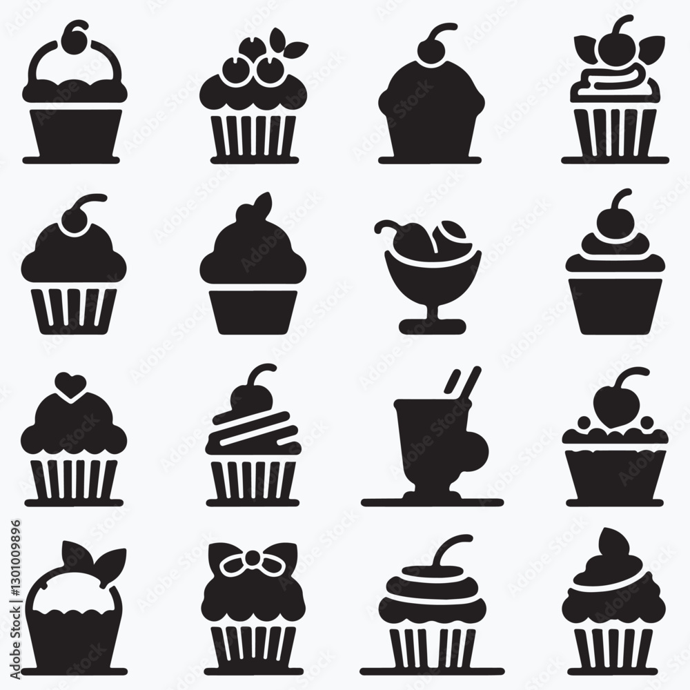 set of cupcakes design on a white background