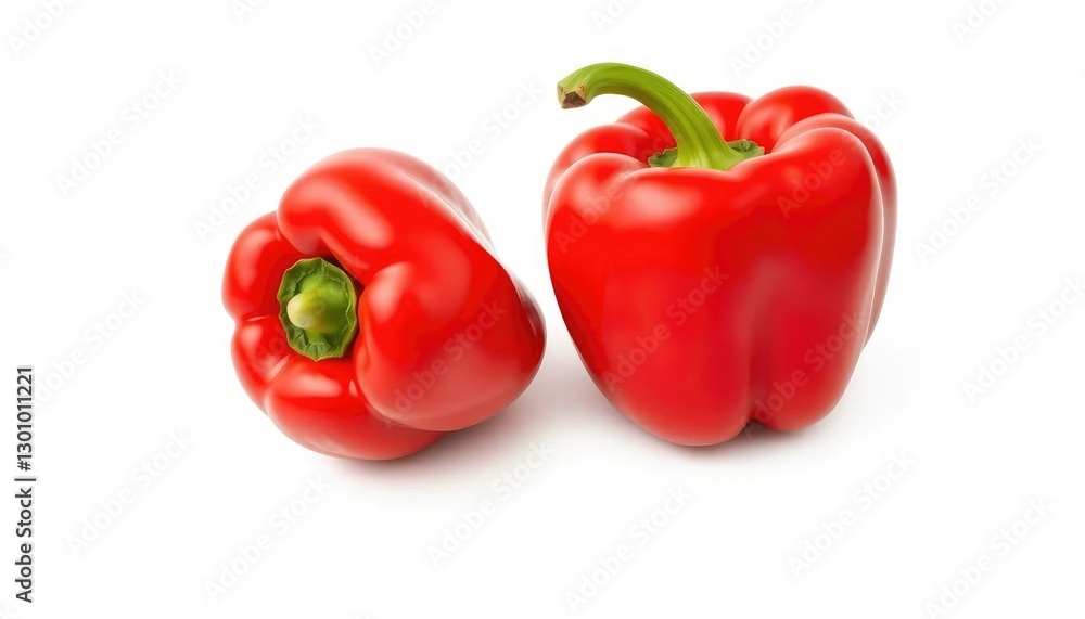 Single vibrant red bell pepper isolated on pure white background, recipe, vegetable Single vibrant red bell pepper isolated on pure white background, recipe, vegetable