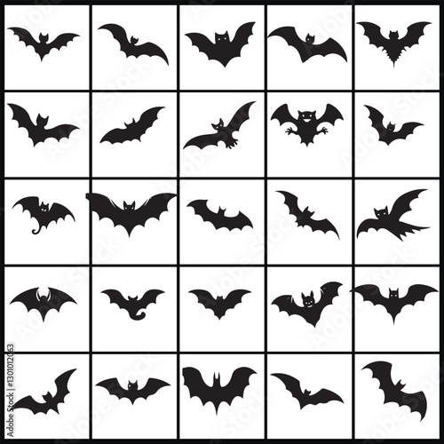 set of vector silhouette bat icons for design