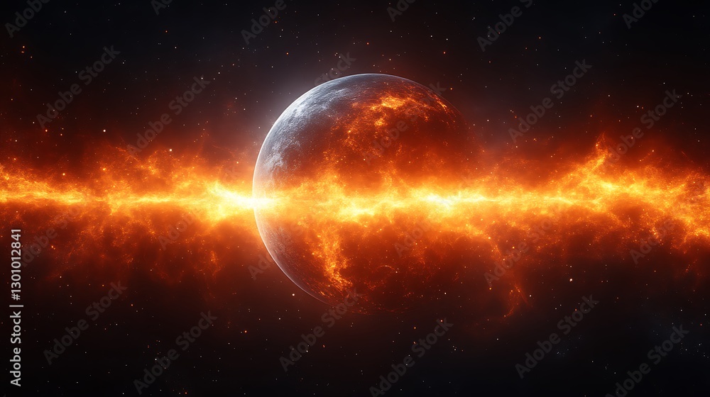 Obraz premium Fiery Cosmic Event Enveloping A Planetary Body