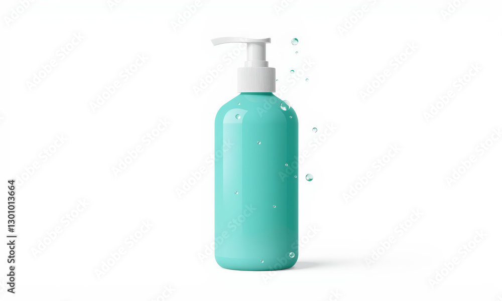 turquoise soap bottle with pump, surrounded by bubbles, ideal for personal care products. Perfect for branding and packaging designs turquoise soap bottle with pump, surrounded by bubbles, ideal for personal care products. Perfect for branding and packaging designs