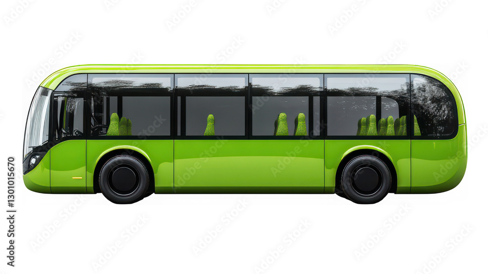 Modern Green Electric Bus with Futuristic Design and Panoramic Windows – Eco-Friendly Public Transportation Concept Modern Green Electric Bus with Futuristic Design and Panoramic Windows – Eco-Friendly Public Transportation Concept