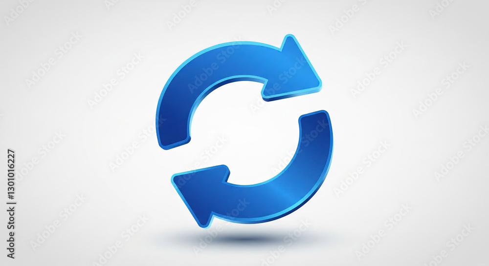 Blue 3D Circular Arrows Refresh Icon on White Background Blue 3D Circular Arrows Refresh Icon on White Background