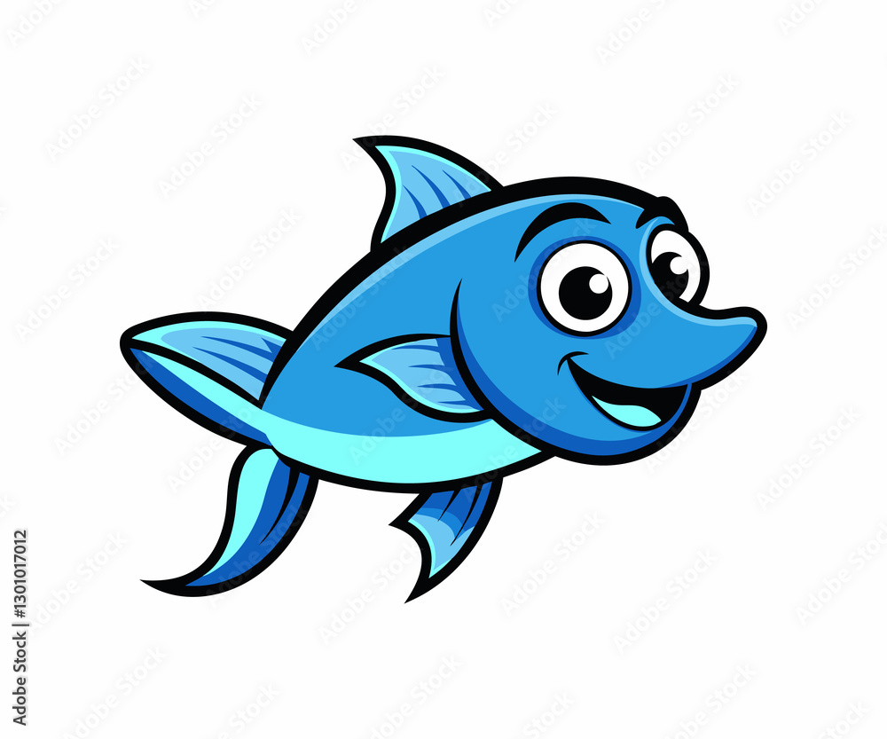 Obraz premium Cute Cartoon Blue Fish Illustration
