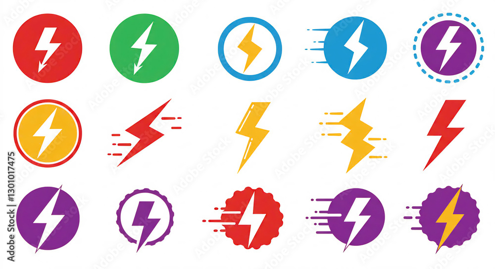 Collection of Colorful Pixel Lightning Bolt Icons Collection of Colorful Pixel Lightning Bolt Icons