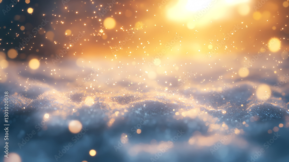 Abstract Snowflakes Falling with Golden Glowing Light Abstract Snowflakes Falling with Golden Glowing Light