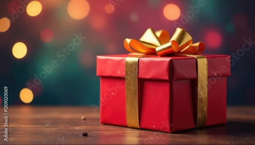 Wallpaper Mural Golden ribbon tied around the base of a large Christmas gift box in front of a colorful backdrop, box, decoration, gift Torontodigital.ca