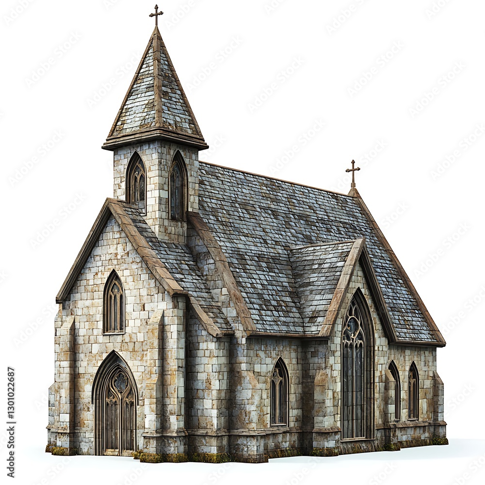 Ancient Stone Chapel: A beautifully detailed illustration showcases an ancient stone chapel with intricate architecture, evoking a sense of history and reverence, featuring a cross and steeple. Ancient Stone Chapel: A beautifully detailed illustration showcases an ancient stone chapel with intricate architecture, evoking a sense of history and reverence, featuring a cross and steeple.