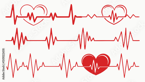 red heartbeat line collection with heart symbol