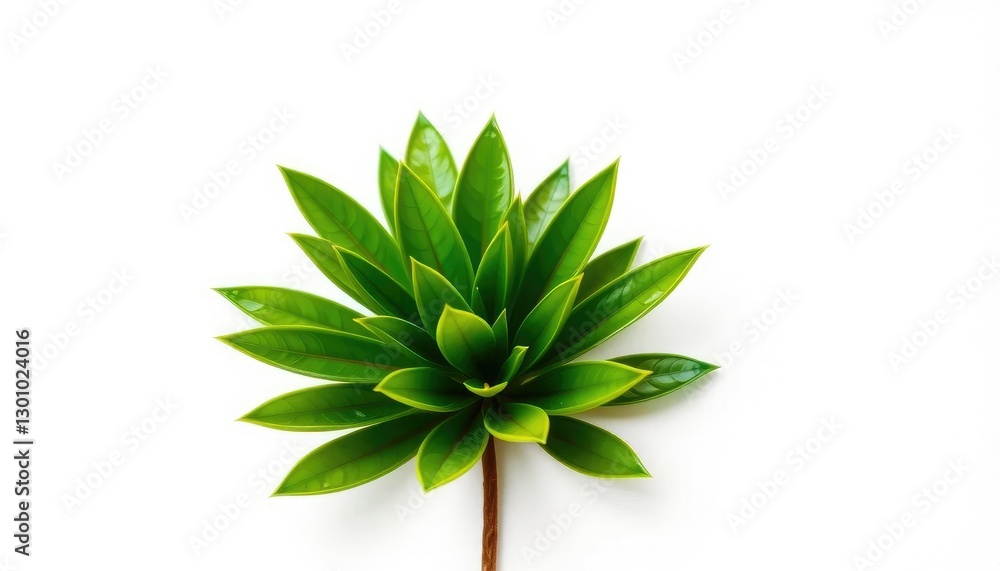 Fototapeta premium Single vibrant green plant, isolated on pure white backdrop, vibrant, flora