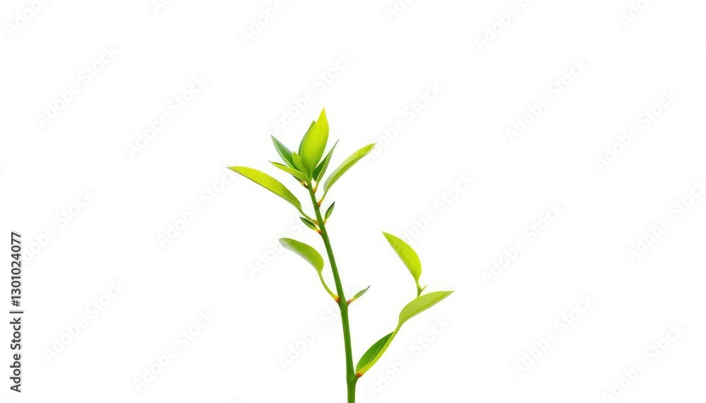 Fototapeta premium Single vibrant green plant, isolated on pure white background, picture, green