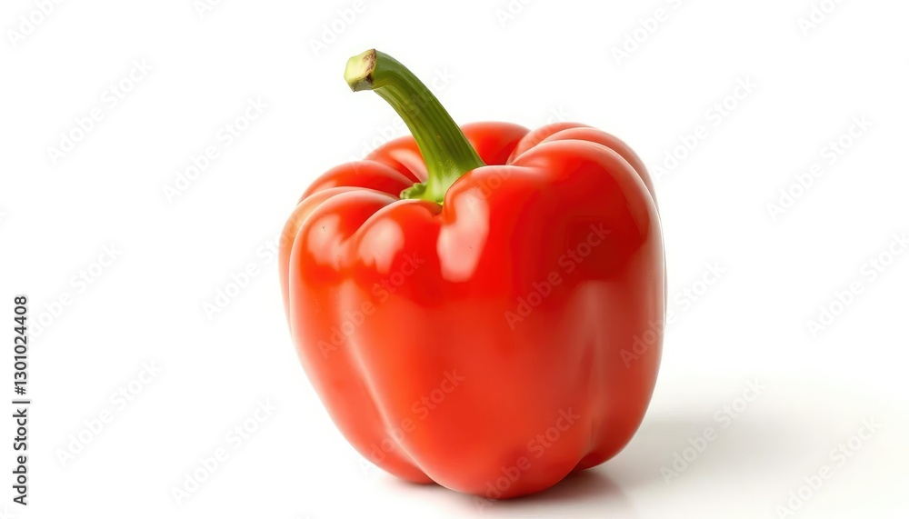 Single vibrant red bell pepper, perfectly isolated on pure white background, raw, food Single vibrant red bell pepper, perfectly isolated on pure white background, raw, food