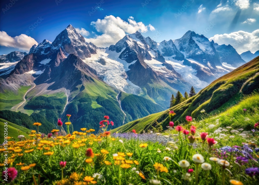 Fototapeta premium High-resolution Alps mountain photography: majestic peaks, alpine meadows, breathtaking scenery.