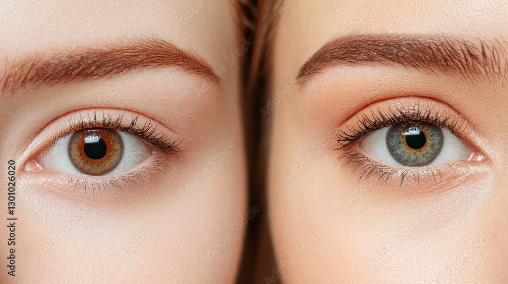 Naklejka premium Before and after beauty makeup transformation studio skincare techniques indoor close-up skin glow tips