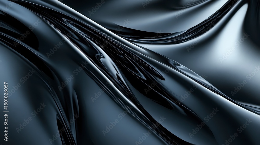 Fototapeta premium Abstract Dark Glossy Fabric Texture with Flowing Waves