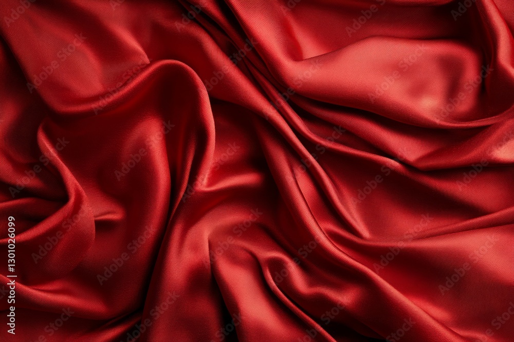 Obraz premium Luxurious red fabric with soft folds in close-up. AI image