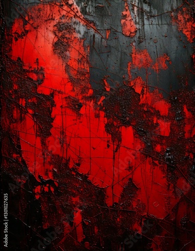 Heavy grunge background with red and black hues, resembling rusted metal with deep corrosion