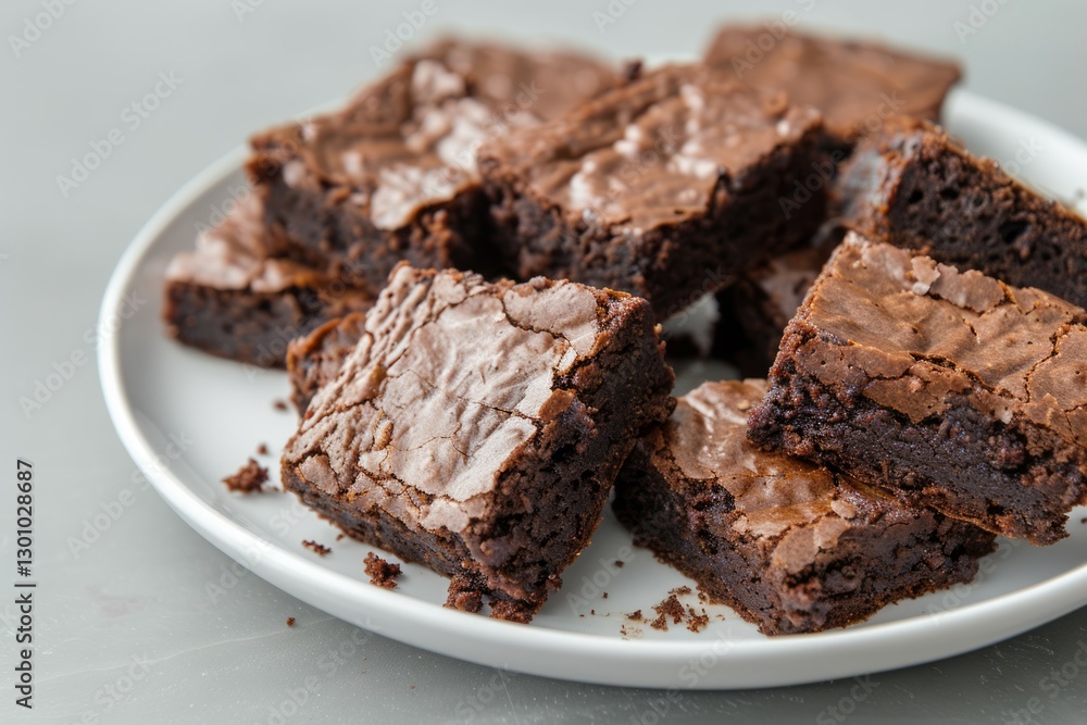 Decadent chocolate brownies on white plate. AI image Decadent chocolate brownies on white plate. AI image