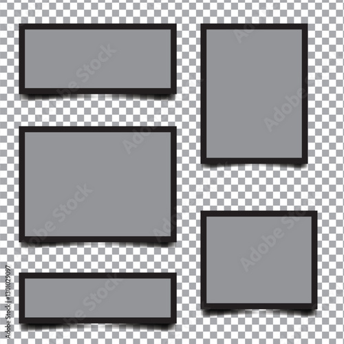 Empty white different photo frame with shadows. Set realistic photo card frame mockup - stock vector
