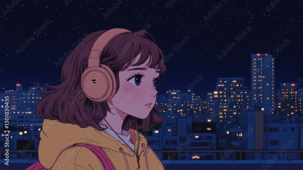 Vibrant urban portrait of a woman with headphones against a colorful city skyline at sunset, showcasing modern lifestyle and music culture, copy space for text
Vibrant urban portrait of a woman with headphones against a colorful city skyline at sunset, showcasing modern lifestyle and music culture, copy space for text