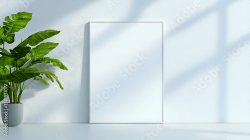 Minimalist Interior Design with Blank Frame and Potted Plant