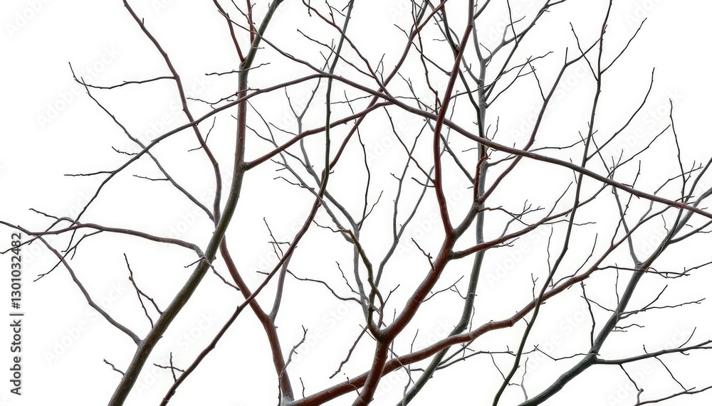 Bare, intertwined branches isolated on pure white backdrop, macro, delicate Bare, intertwined branches isolated on pure white backdrop, macro, delicate